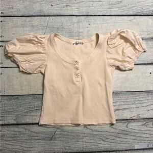 & Merci cream ribbed puff short sleeve shirt. M